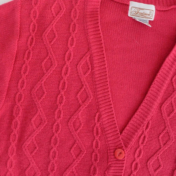 Vintage Tradition  Pink Cable Knit Barbiecore Button Up Cardigan Sweater L - Picture 11 of 12